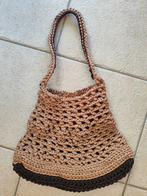 Crochet shoulder bag like new, beige and brown