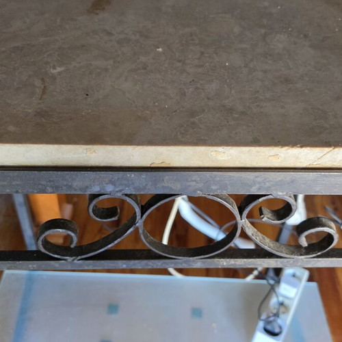 Iron table with marble top used, 60 x 40 cm