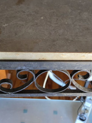 Iron table with marble top used, 60 x 40 cm