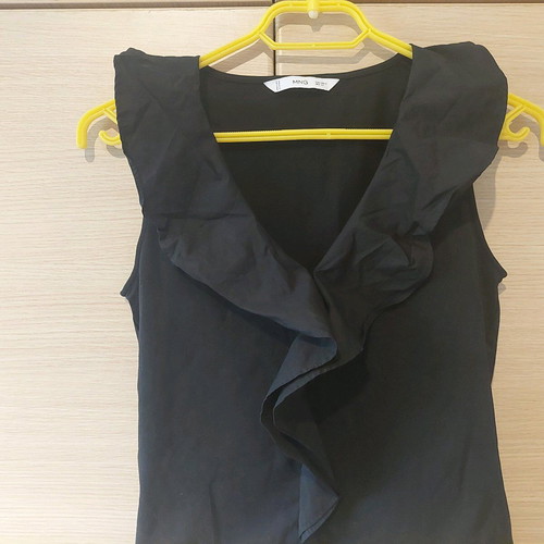 MNG Black Frill T-Shirt Size Small Like New