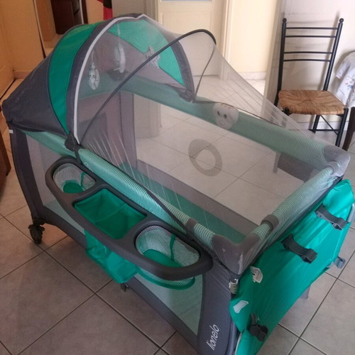 Lionelo Sven Plus playpen 2-level with canopy and mosquito net turquoise new