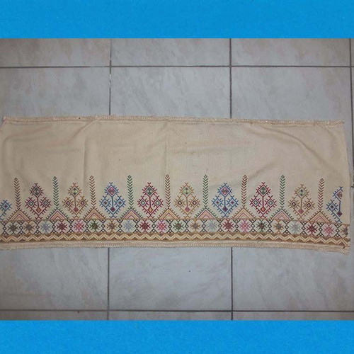 Folk Art Handmade Embroidered Fabric with Geometric Patterns used, 1m x 36cm