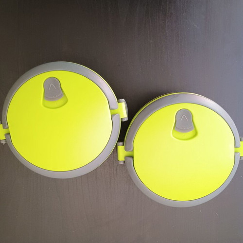 Taper bowl set used, metal and plastic with lids, 2 pieces