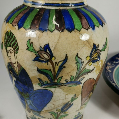 Persian ceramic vase Qajar 19th-20th century used, broken and repaired
