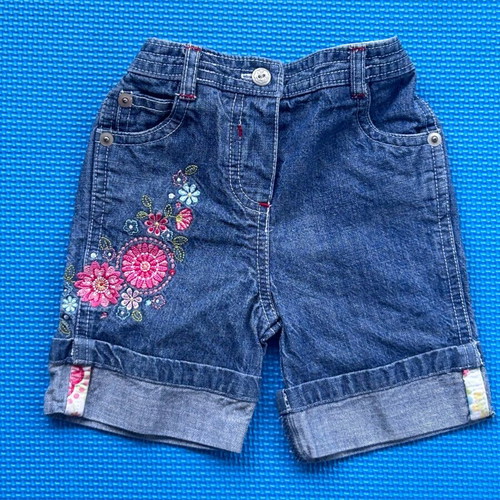 Mothercare baby girls denim shorts with floral embroidery like new, 3-6 months
