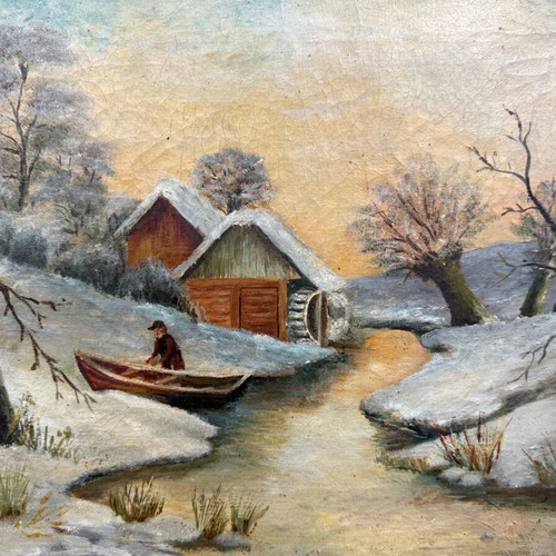 Oil painting Winter landscape