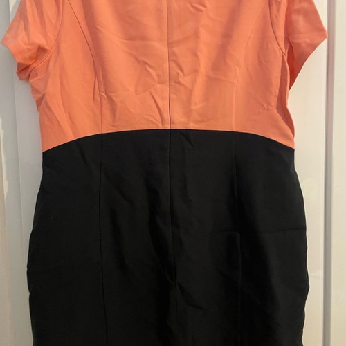 M&S Collection shift dress used, short sleeve, coral and dark navy, UK 22