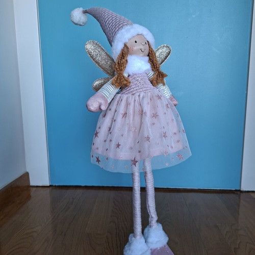 Christmas angel figure with pink dress 81cm