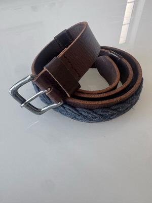 Zara men's leather belt used, brown with woven design