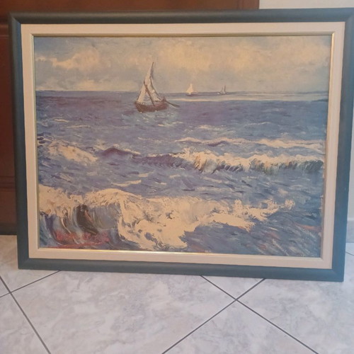 Painting Boat Sea new 70x90