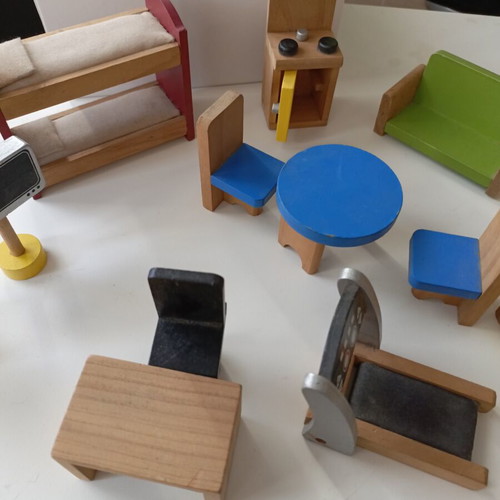 ELC Wooden Dollhouse Furniture Set used
