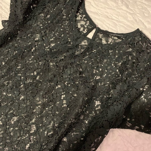 Evening short-sleeve women's blouse XL black like new with lace