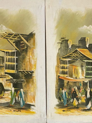 Λάδι σε καμβά 1960s υπογεγραμμένο Maha, σαν καινούργιο, αραβικά θέματα, σετ 2 τεμ.