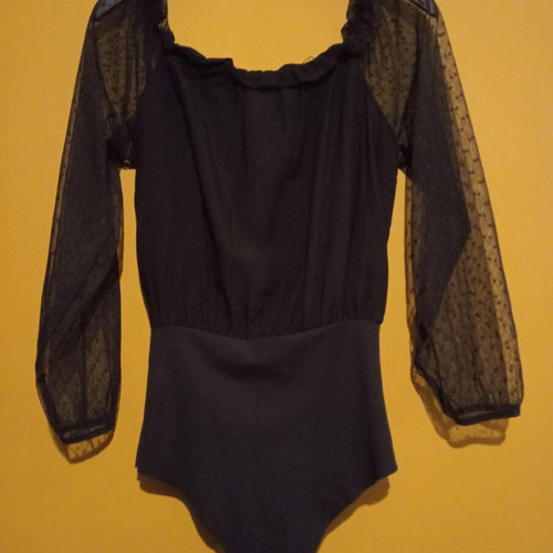 Tezenis bodysuit blouse with transparent mesh sleeves size S new black