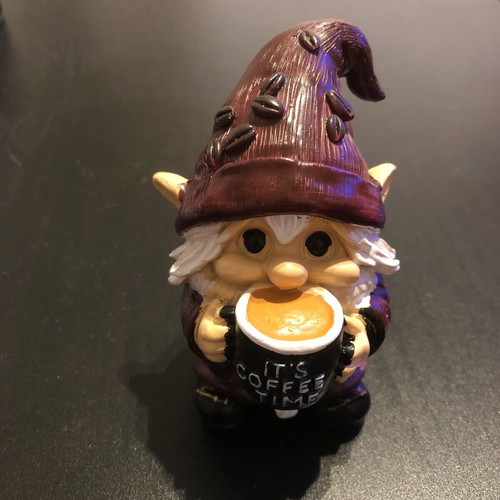 Decorative gnome new with coffee cup