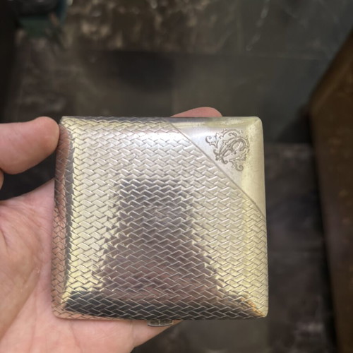 Engraved vintage alpaca cigarette case with monogram