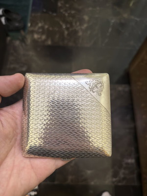 Engraved vintage alpaca cigarette case with monogram