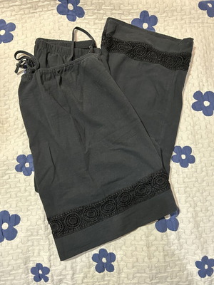 Black cotton pants and top set with embroidery