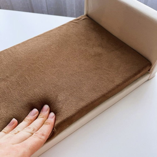 Large doll bed, leather, foam and velvet fabric, 33x21x11cm