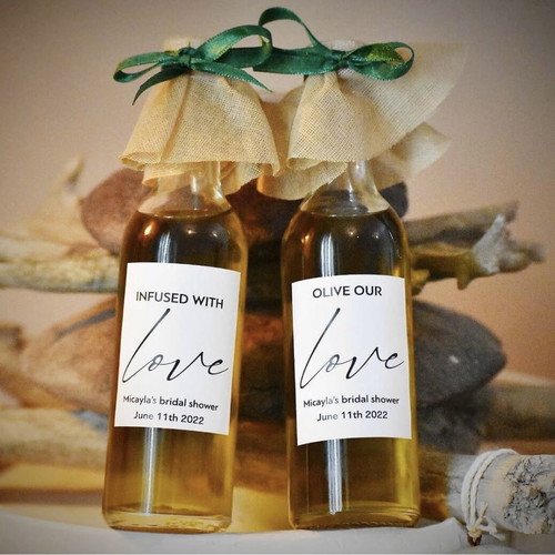 Olive oil bomboniere with personalized stickers, 20-100 ml