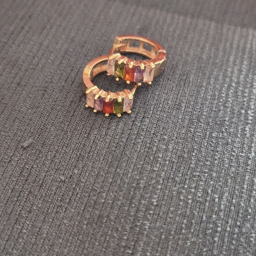 Gold Hoop Earrings with Multicolor Zirconia, like new, steel