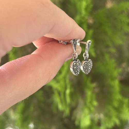 Gianniotika 925 Silver Earrings with Marcasite Heart Design new