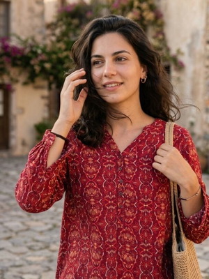 Μπλούζα Esmara μπορντό με boho σχέδιο σαν καινούργιο, μέγεθος L