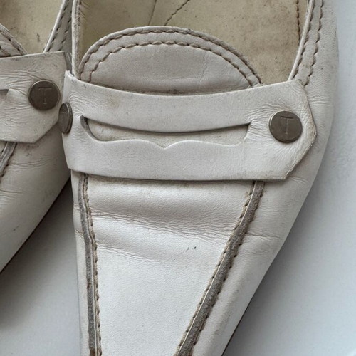 Tod’s leather women’s white pumps used, anatomical with thick heel