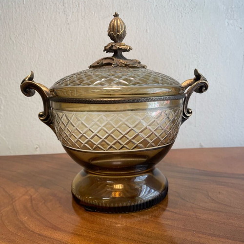 Vintage bronze fondue pot like new with engraved glass