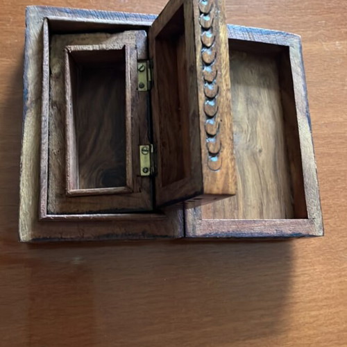 Wooden boxes set of 2 like new with carved decoration