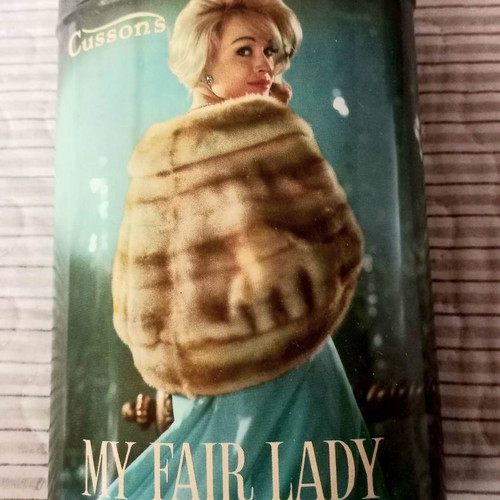 My Fair Lady Talcum Powder metal container used, 1950-60