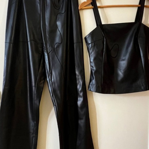 Leather pants and top made to order, size S, black