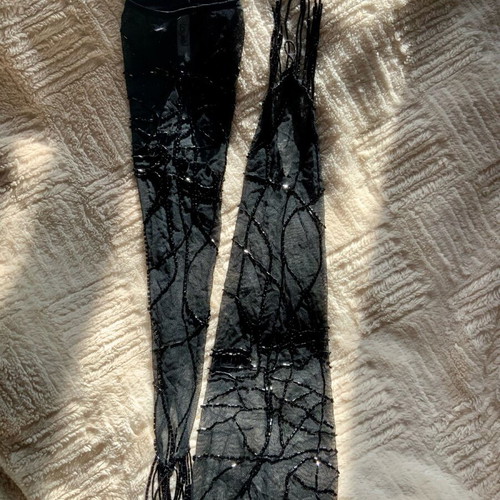 Laurel evening gloves new, black thin fabric with embroidery