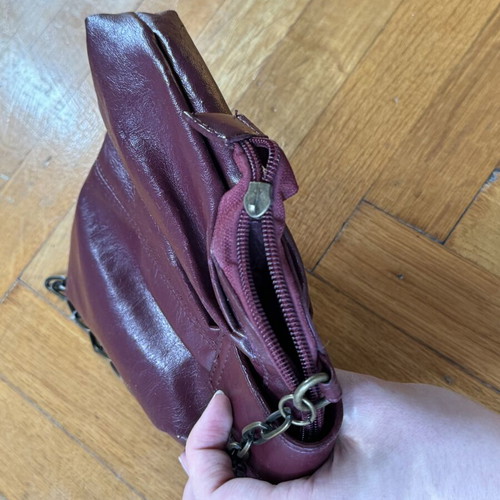 Vintage Burgundy Leather Shoulder Bag used, retro chain strap