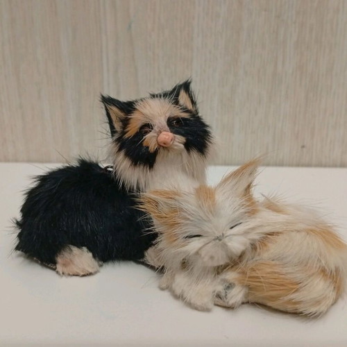 Vintage realistic cat figurines used, set with white, black, beige