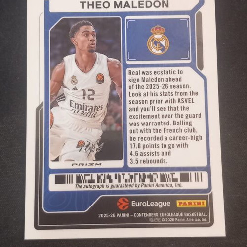 Panini Contenders Euroleague Theo Maledon 1/1 Gold Veteran Ticket Auto nm condition
