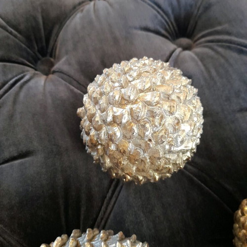 Golden decorative pine cones like new, Christmas decoration