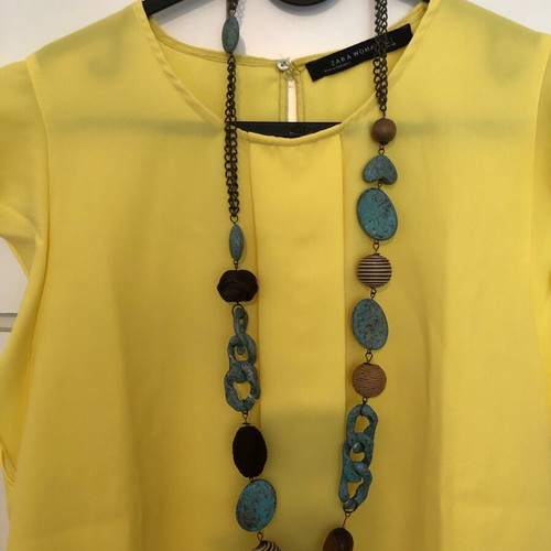 Boho necklace statement wood brown turquoise like new