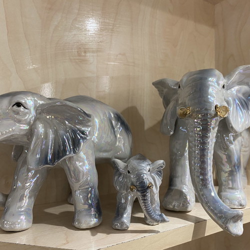 Elephant figurines used, porcelain, set of 3