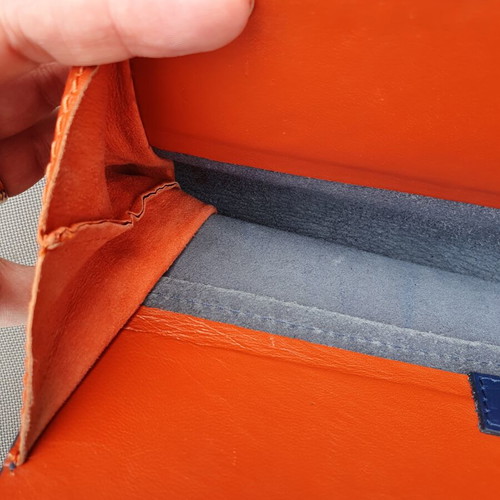 Zara genuine leather envelope clutch bag, blue and orange
