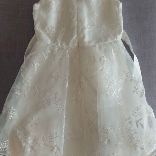 White flower girl dress with lace and satin belt