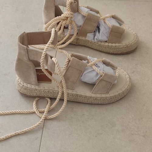 Women's Espadrille Sandals Taupe with Jute Sole and Gladiator Style