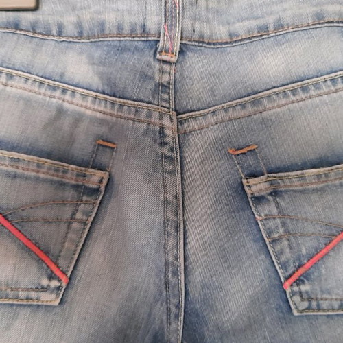 Bershka denim bermuda shorts used with pink stitching, size 36