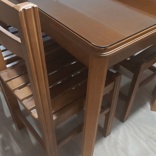 Kitchen table with 4 chairs used, wooden with glass top