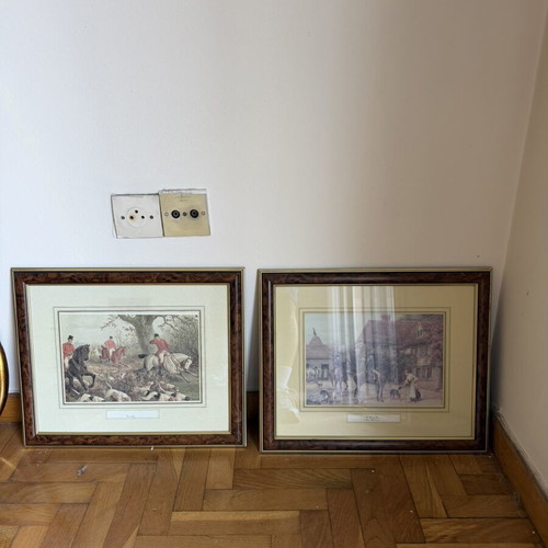 Vintage framed engravings and embroidery set of 6