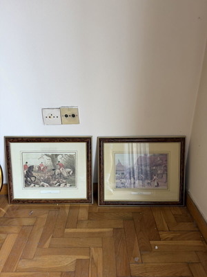 Vintage framed engravings and embroidery set of 6