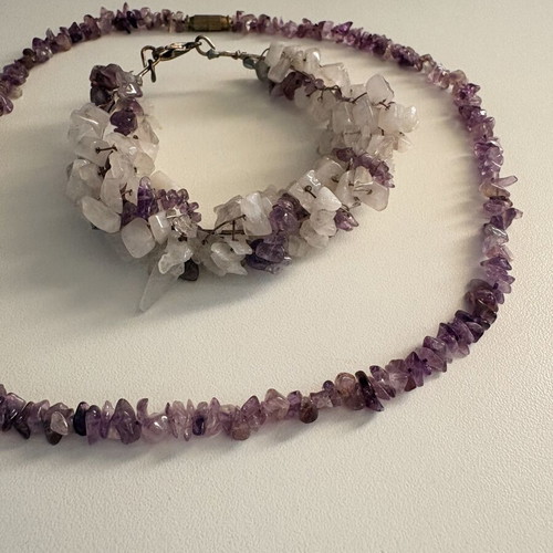 Handmade jewelry set with amethyst, 3 pieces used