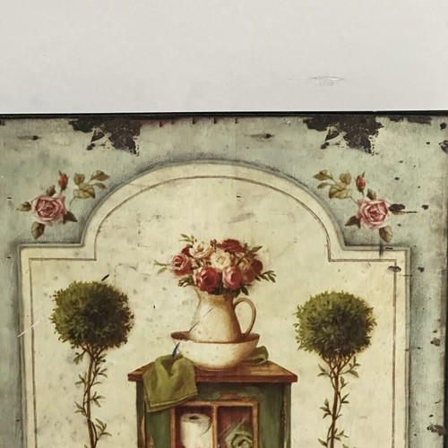 Vintage Metal Decorative Tin Sign used, country style with flowers 33x25 cm