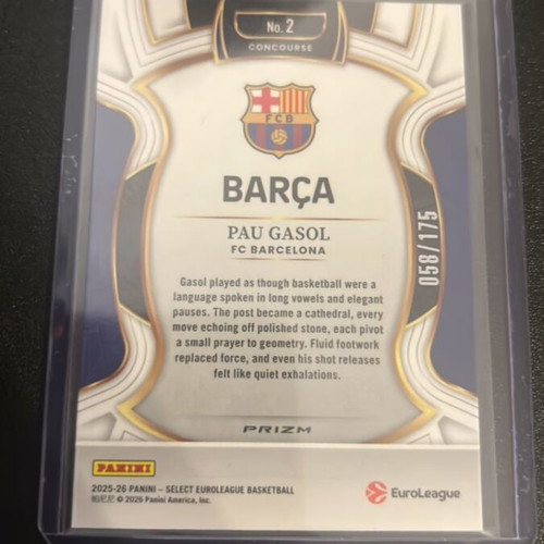 Pau Gasol Select Euroleague Barcelona card new