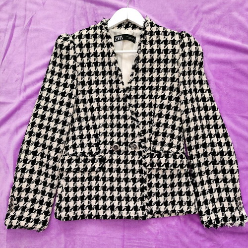 Zara σακάκι tweed με houndstooth μοτίβο, αφορετο, μέγεθος S